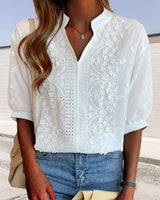 V Neck Short Sleeve Summer Blouse