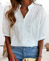 V Neck Short Sleeve Summer Blouse