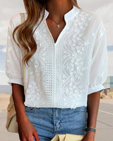 V Neck Short Sleeve Summer Blouse