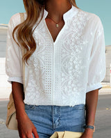 V Neck Short Sleeve Summer Blouse