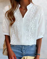 V Neck Short Sleeve Summer Blouse