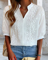 V Neck Short Sleeve Summer Blouse